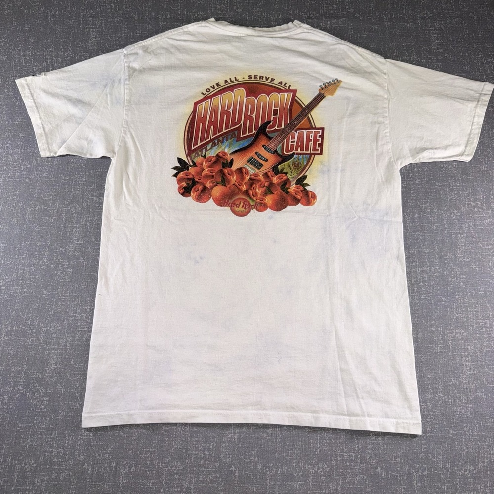 Hard Rock Cafe Atlanta Shirt Mens Large White Peach Guitar Graphic Tee Music